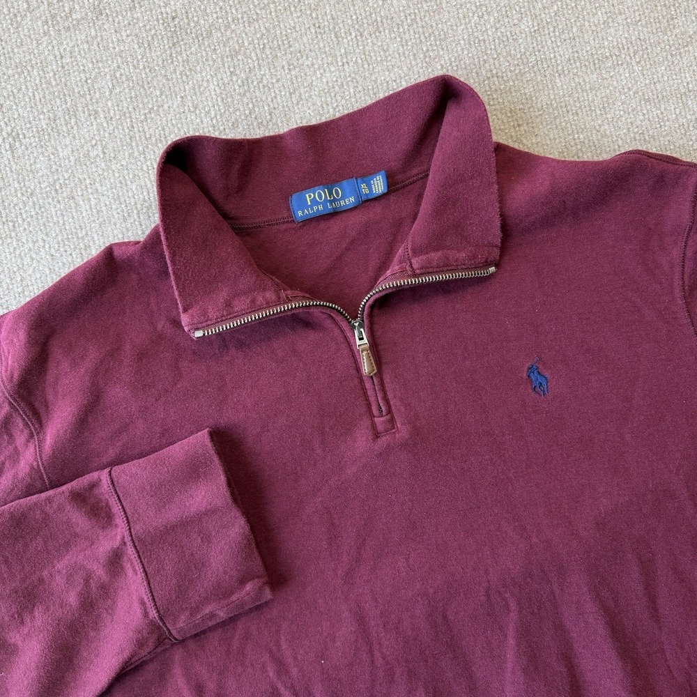 Polo Ralph Lauren Sweater Mens XL Burgundy Quarter Zip Cotton Mock Neck